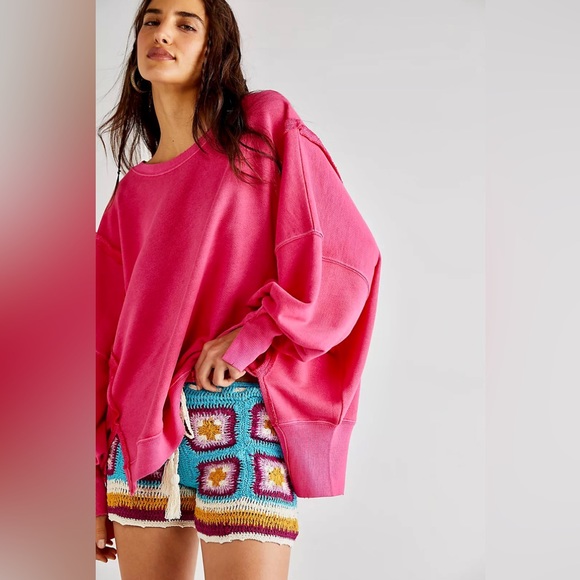 NEW FREE PEOPLE Camden Sweatshirt BARBIE PINK XS - Picture 5 of 10